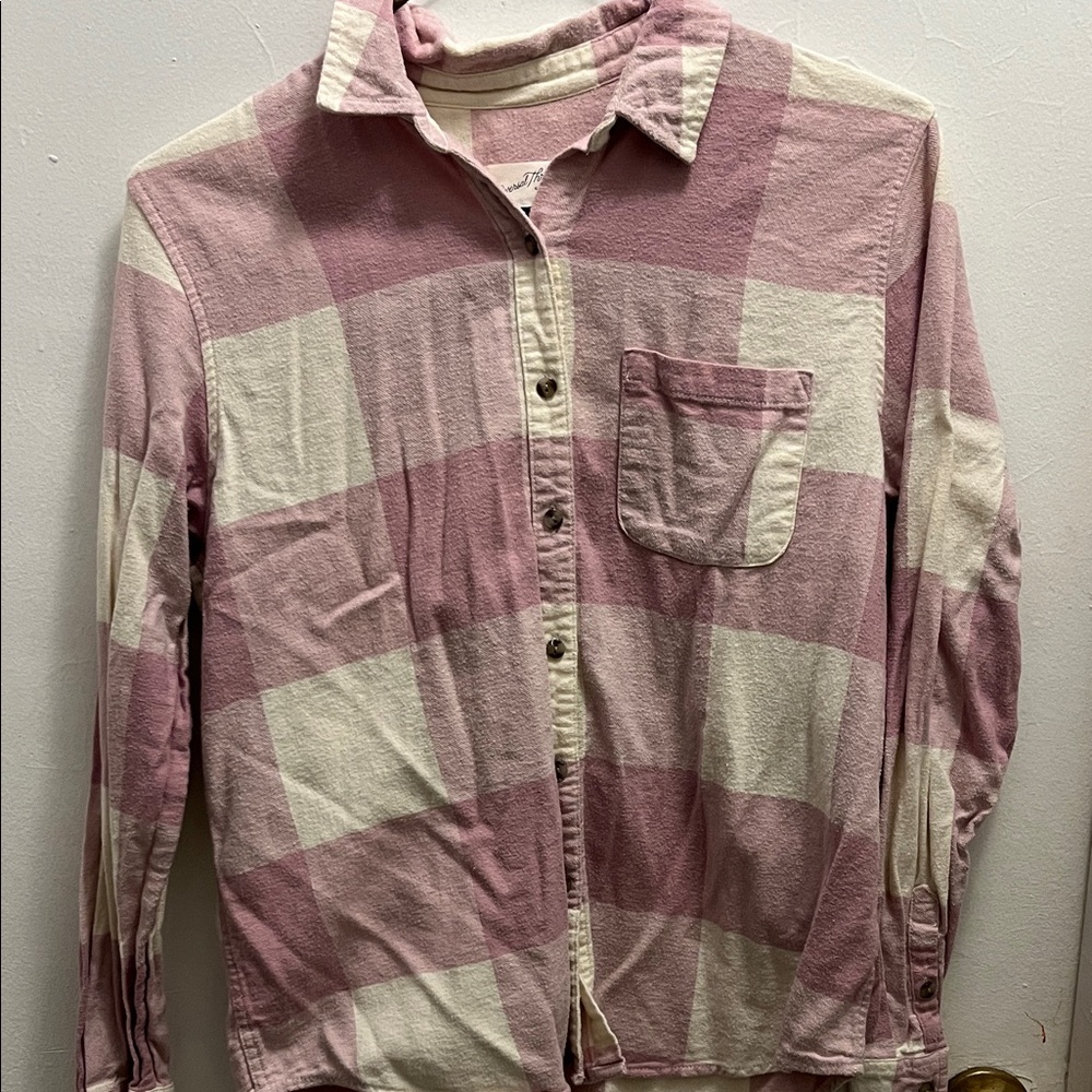 Universal Thread Pink and Cream Plaid Shirt